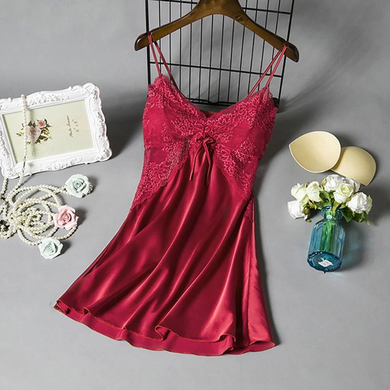 

Women' Sleepwear Women Silk-Like Pyjamas Casual Lace Suspenders Sexy Nightdress Pants Short Sleeve Two-piece Suit Plus SizeWomen