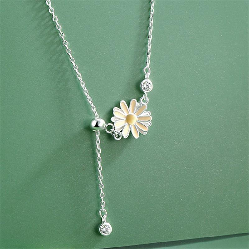 

Chains Chain Zircon Round Bead Daisy Flower Charm Pendent Necklace For Women Girls Wedding Fashion Jewelry Choker Dz884Chains