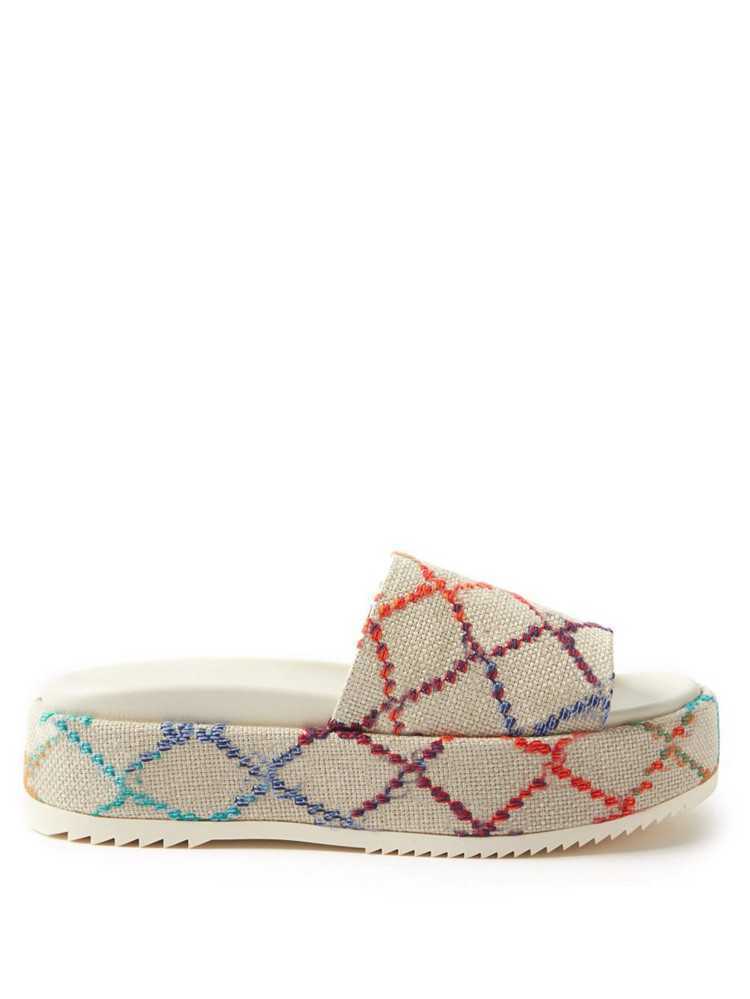 

No Box. womens fashion embroidered canvas slides slip on slippers girls 60mm Canvas covered platform sandals with box and dust bags, Classical color