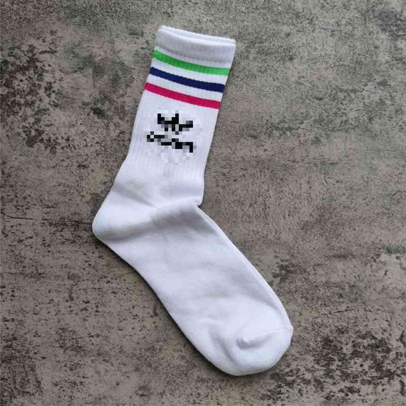

Men's Socks Chaopai men's sports socks autumn and winter long tube color bar pattern chaopai God cotton, Color bar with white background