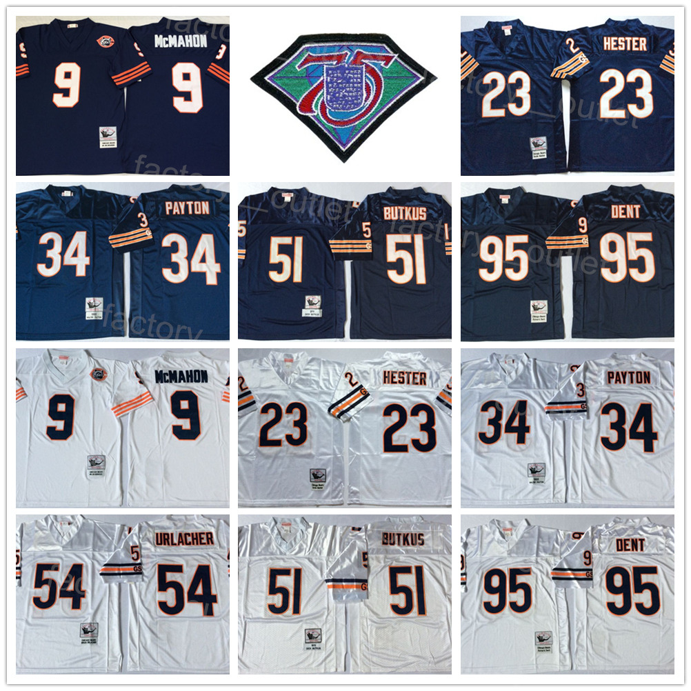 

Mitchell and Ness Throwback Football 1979 1985 Vintage 9 Jim McMahon Jersey 75th 23 Devin Hester 34 Walter Payton 51 Dick Butkus 54 Brian Urlacher 95 Richard Dent ncaa, Navy blue