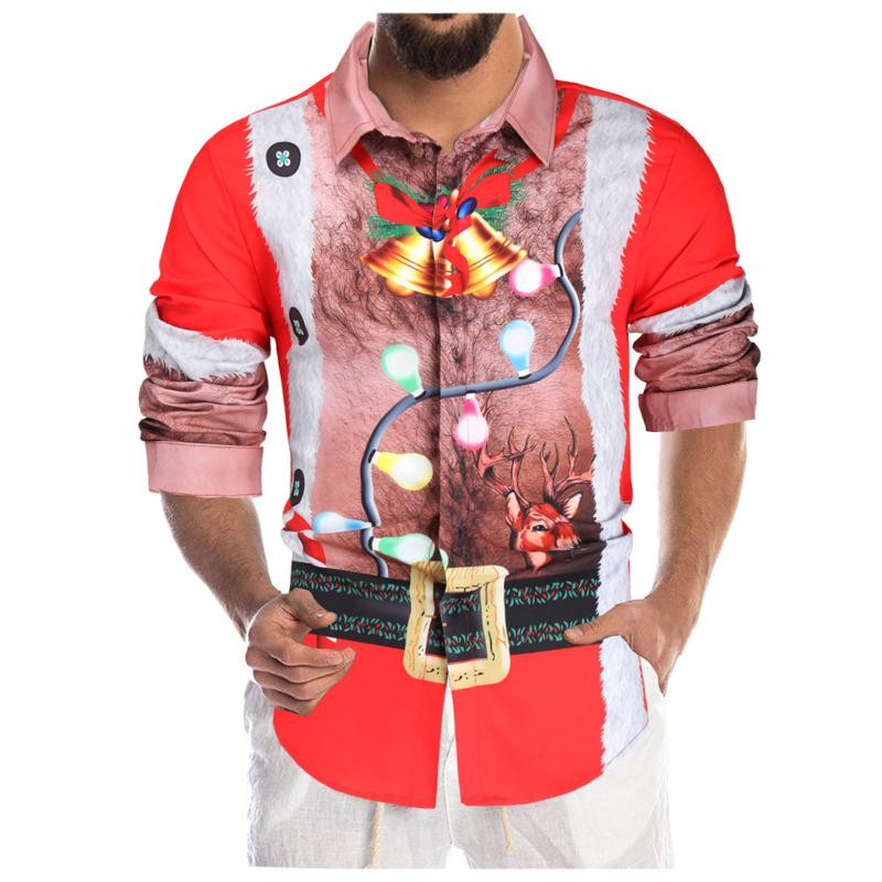 

Men's Casual Shirts Christmas Fashion Top Lapel 3D Digital Printed Shirt Blouse Soft, Black