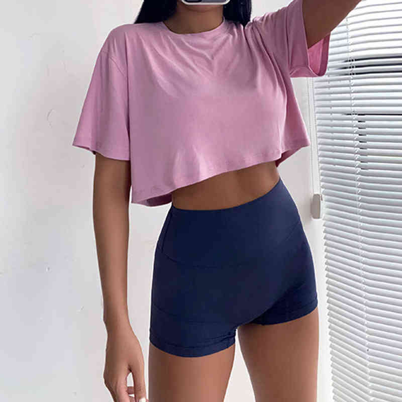 

2022 Summer Women Loose Fit Gym Top Shirts Yoga Workout T-Shirt Short Sleeve Tees Sexy Fitness Blouses Sports Activewear T220725, Pink