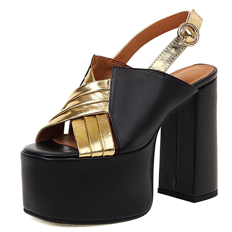 

Sandals Block Heel Peep Toe Platform High Heels Slingback Street Style Mixed Color Women Shoes For Summer Sandles Black GreenSandalsSandalsS