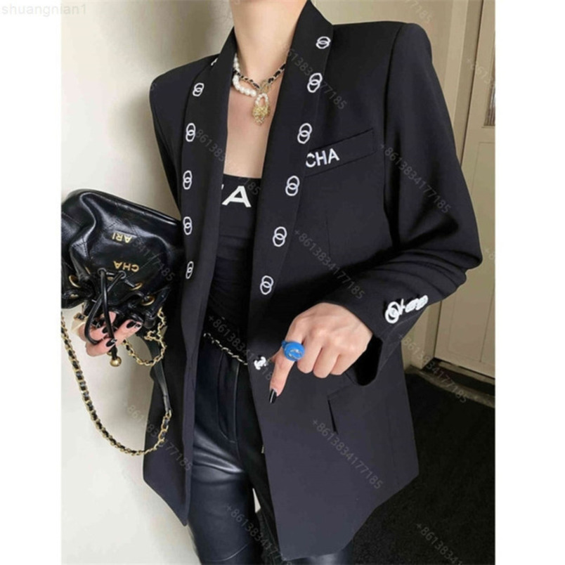 

2021ss women suit jacket custom button letter logo embroidery black jackets coat cotton hoodie top wholesale designer clothes c1
