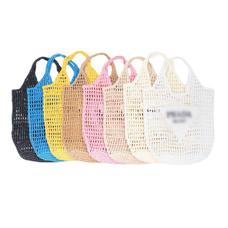 

Summer Hollow Woven Bags Cotton Rope Net Pocket Holiday Beach Women's Large Bag Causal Totes, Beige