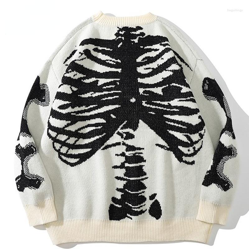 

Men's Sweaters Vintage Streetwear Skeleton Bone Women Korean O Neck Long Sleeve Over Size Sueter Harajuku Jumpers Begu22, Hei