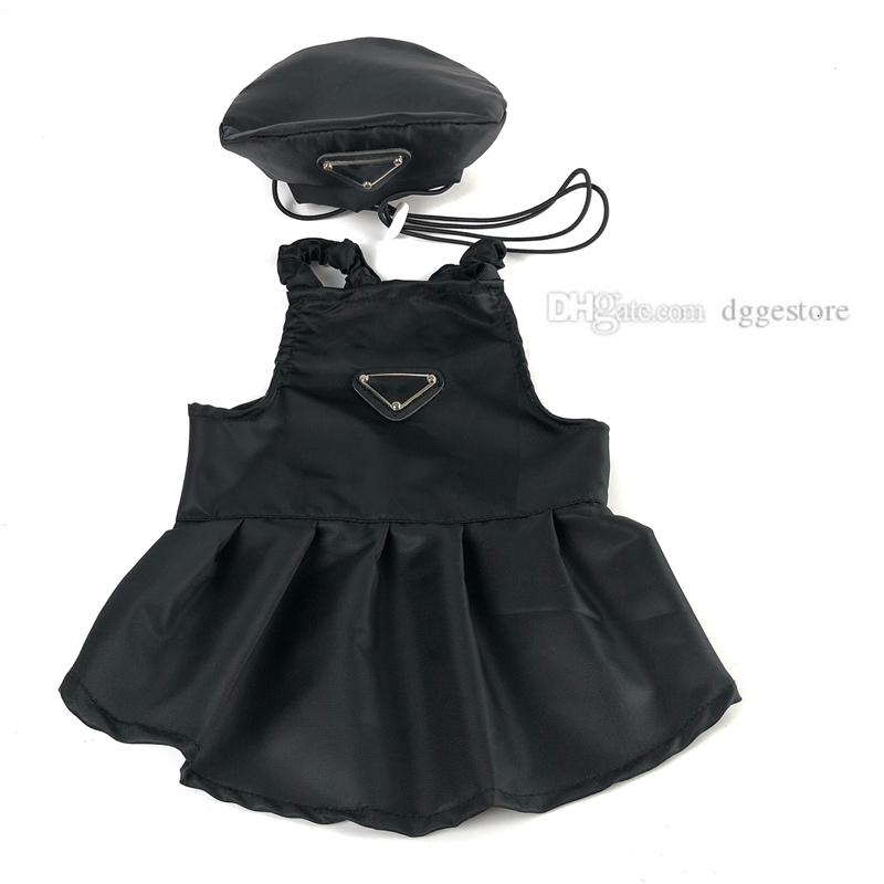 

Dog Dresses and Hats Set Luxurious Dog Apparel Designer Dogs Clothes With Triangle Metal Plate Summer Cotton Pet Shirts for French Bulldog Poodle Black S, As follows