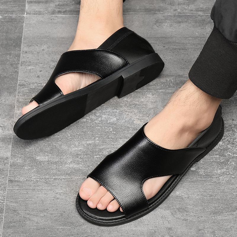 

Sandals Brand Men Genuine Leather Casual Gladiator Hollow Out Shoes Summer Fashion Cool Beach ShoesSandals, Black