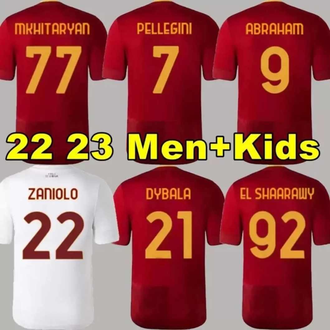 

22 23 DYBALA SOCCER JERSEYS ROMA home final Pastore Abraham rome 2022 2023 WIJNALDUM totti Zaniolo MANCINI KUMBULLA men kids kit football shirts EL SHAARAWY Uniform, Adult home+patch1