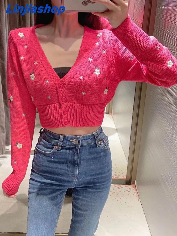 

Women' Knits & Tees Autumn Women Embroidery Knitted Sweater Fashion Single Breasted V-neck Long Sleeve Soft Cardigan 22520Women' Time22, As pic