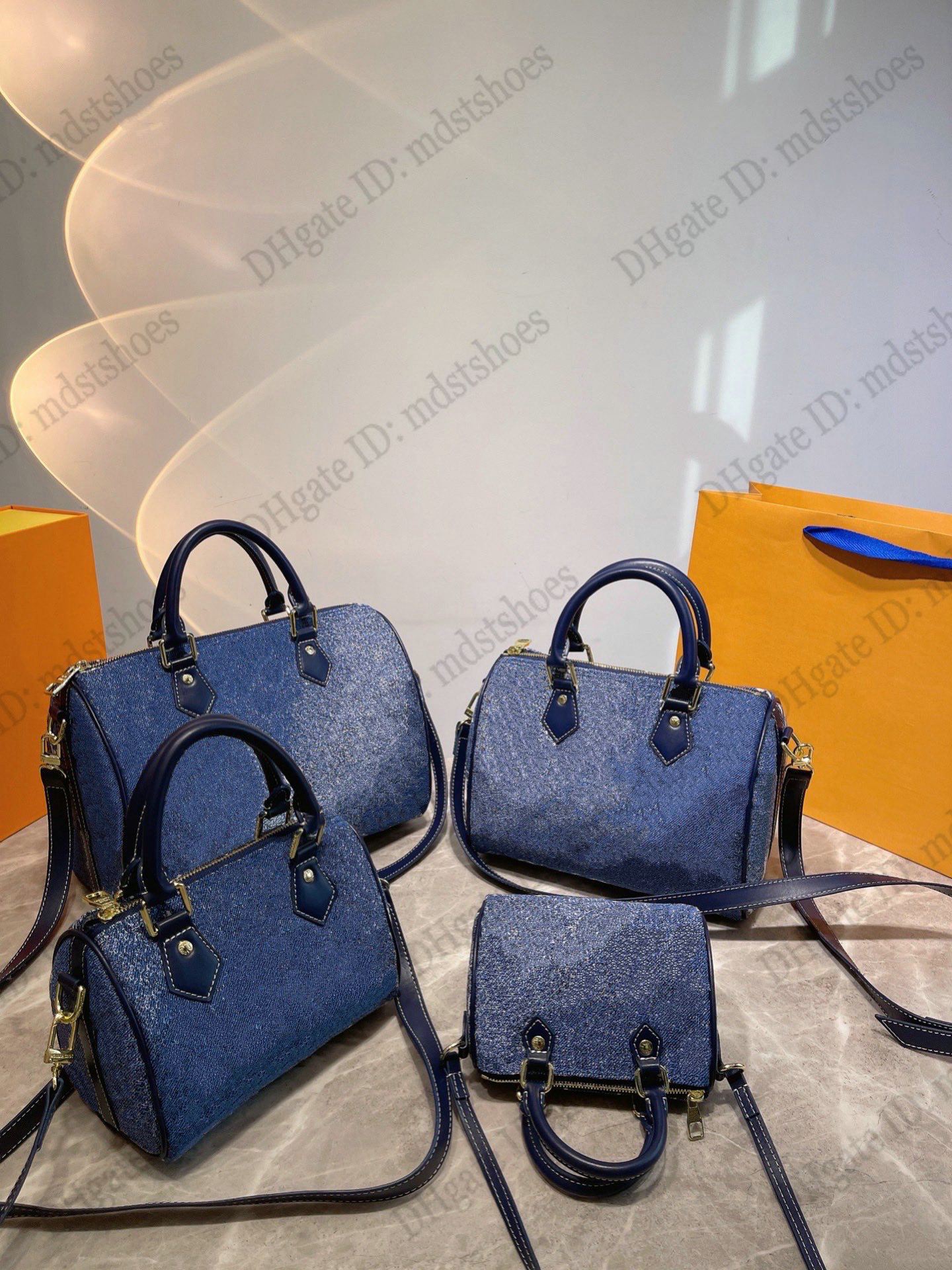 

Jacquard Denim Nano Speedy Boston Bag City Keepal Gradient Blue Luxurys Hand Bags Multiple Sizes available Party Mini Cross Body