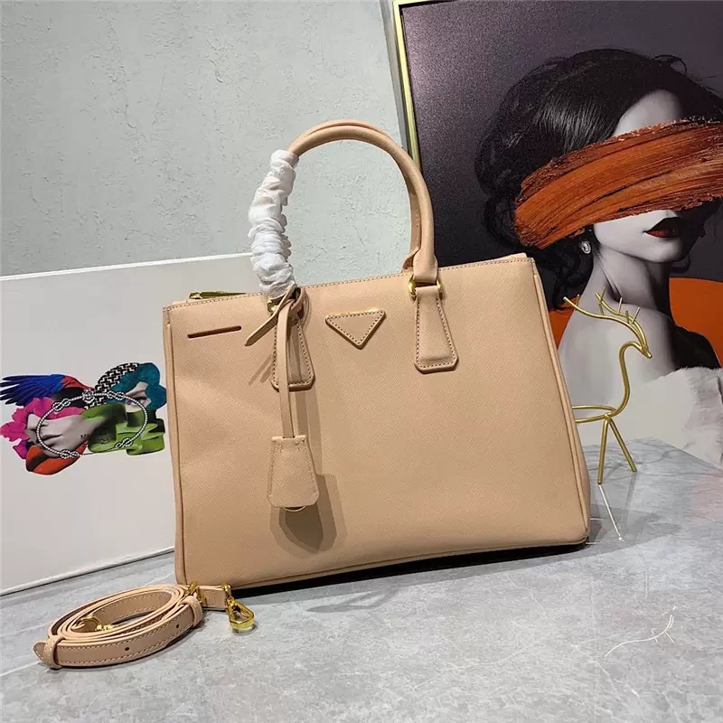 

Designer Bags Medium Saffiano leather Monochrome Bag Double Top Totes With Calfskin matching pattern Bag women fashion tote, Don't pay it
