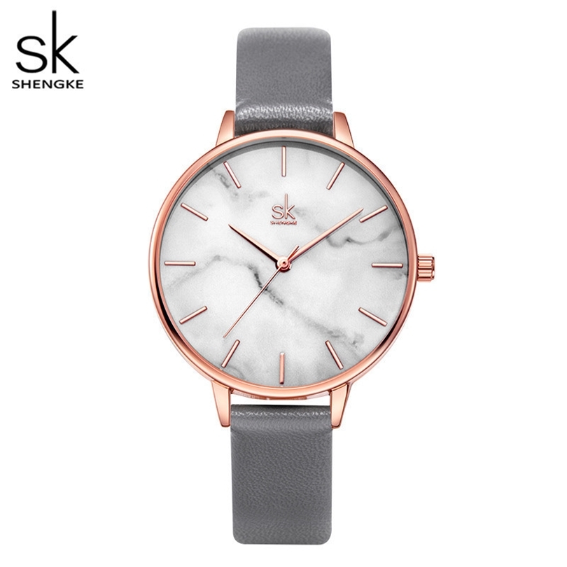 

Shengke Emerald Dial Women Watch Rosegold Stainless Steel Band Watch Marble Surface Reloj Mujer New Original Brand Watch forGirl 201123, Black leather