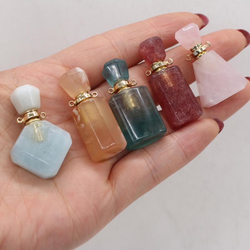 

Pendant Necklaces Natural Stone Perfume Bottle Double Hole Essential Oil Diffuser Charms For Jewelry Making DIY Necklace AccessoriesPendant