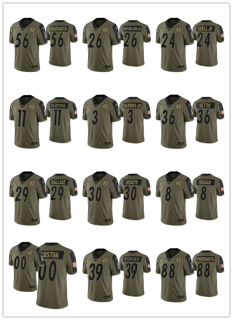 

Pittsburgh''Steelers''MEN WOMEN''NFL''YOUTH Najee Harris Minkah Fitzpatrick Chase Claypool T.J. Watt Salute To Service football Jersey