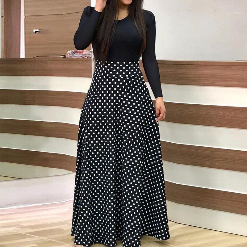 

Casual Dresses BBYES 2022 Autumn Long Dress Floral Print Boho Holiday Tunic Maxi Vestidos Women Polk Dot Evening Party Women, Black