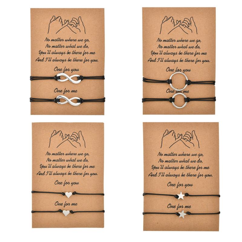 

Charm Bracelets 2022 Round String One For You Me Message Card Adjustable 2Pcs/Set Star Heart Bracelet Bangle Jewelry