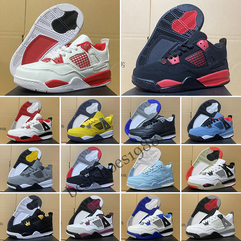 

New Arrival 4S Children Sneaker Basketball Shoes University Blue Black Cat Grey Cement Hyper Royal Boy Girl Gradeschool Child Trainers Sneakers, Color 20