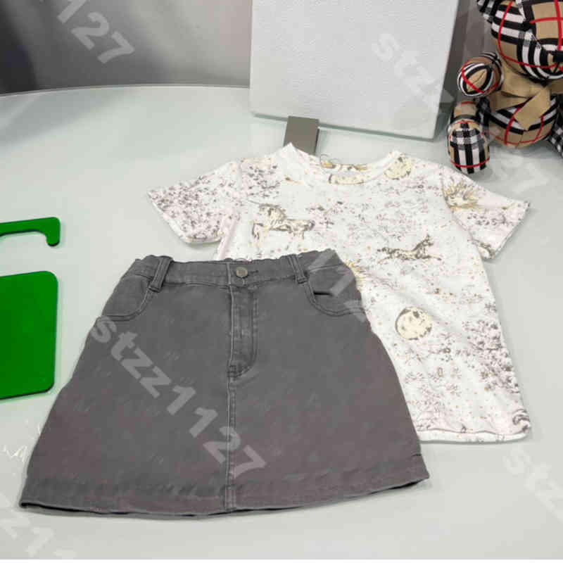 fashion designer baby girl clothes set denim skirts Luxury CD logo brand print girls shirt shorts kids two piece suit children clothing suit albu
