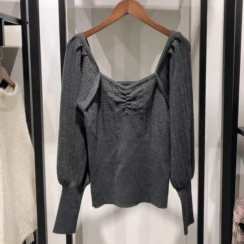 

Women' Sweaters Woman Black Long Sleeve Knit Top Elegant Puff French Brand Slim TopWomen, Bl19641