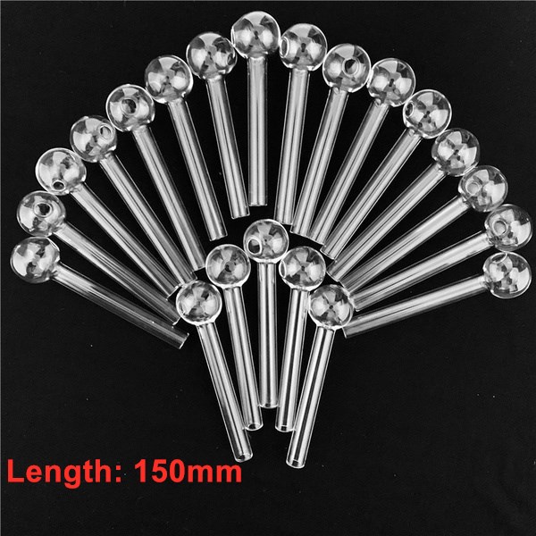 

150mm 6inch Clear Pyrex Glass Oil burner Pipes Transparent Tobacco Dry Herb Smoking Hand Bubblers 3080 T2