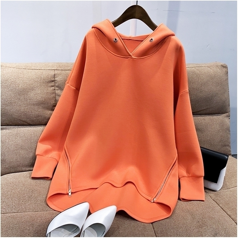 Sweat-shirt à capuche pour femmes Automne Coréen Mince Manches longues Fermeture à glissière latérale Harajuku Vêtements en vrac Pulls Femme Suda