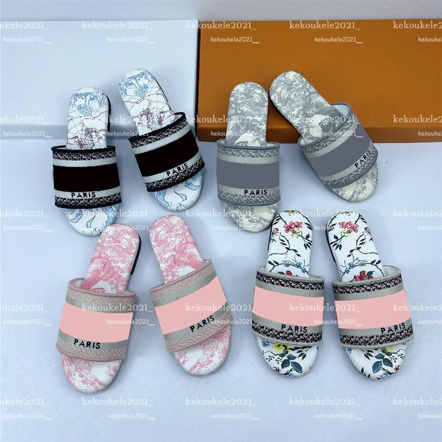 

Paris Embroidered Kids Slipper scuffs summer beach striped causal flat Slide sandals Cotton Designers Fluffy fur Slides for Girls2550, D1