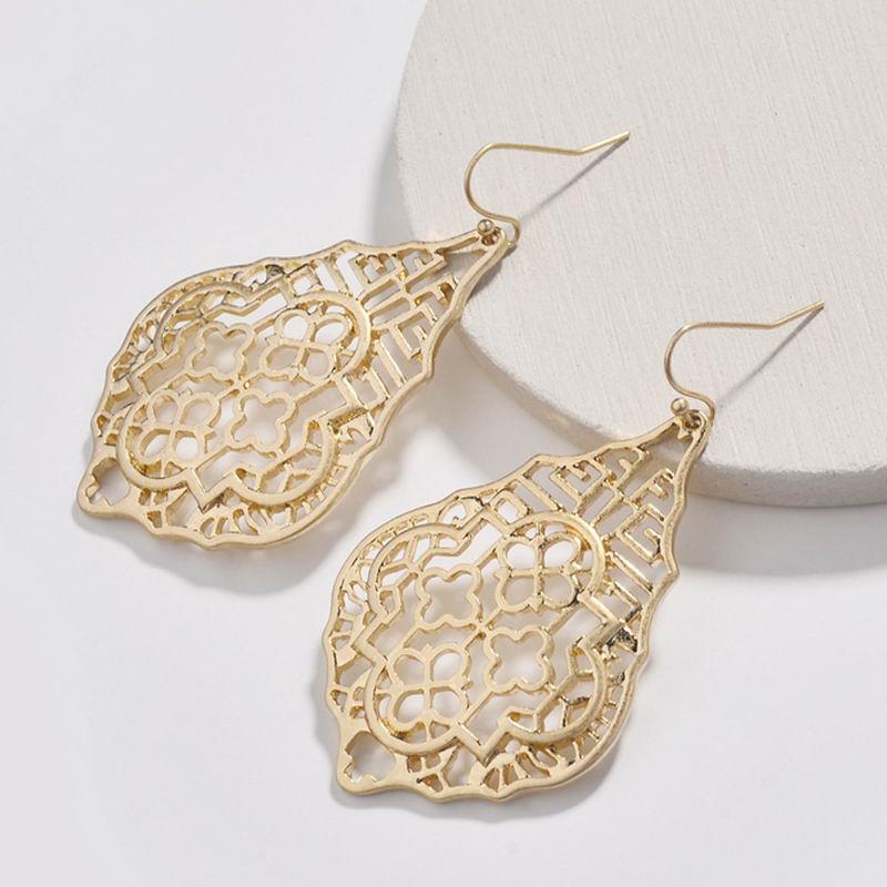 Dangle & Chandelier Moroccan Filigree Teardrop Cutout Hollow Clover Designer Inspired Drops Statement Drop Earrings For Women-image-768240077