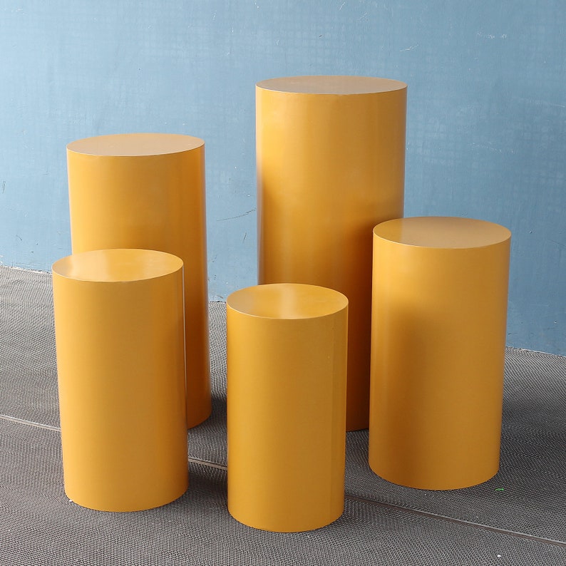 

Wedding grand event Decoration Cylindrical Dessert Cake Set Table White gold Pillars Food Display Stand Party Backdrop Cake Stand Welcome Area Cake Base