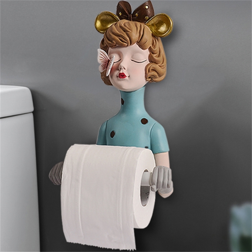 

26.5cm Nordic Creative Girl Toilet Paper Holder Resin Rolling Tissue Dispenser Bathroom Dectorstions Home Decoration 220622