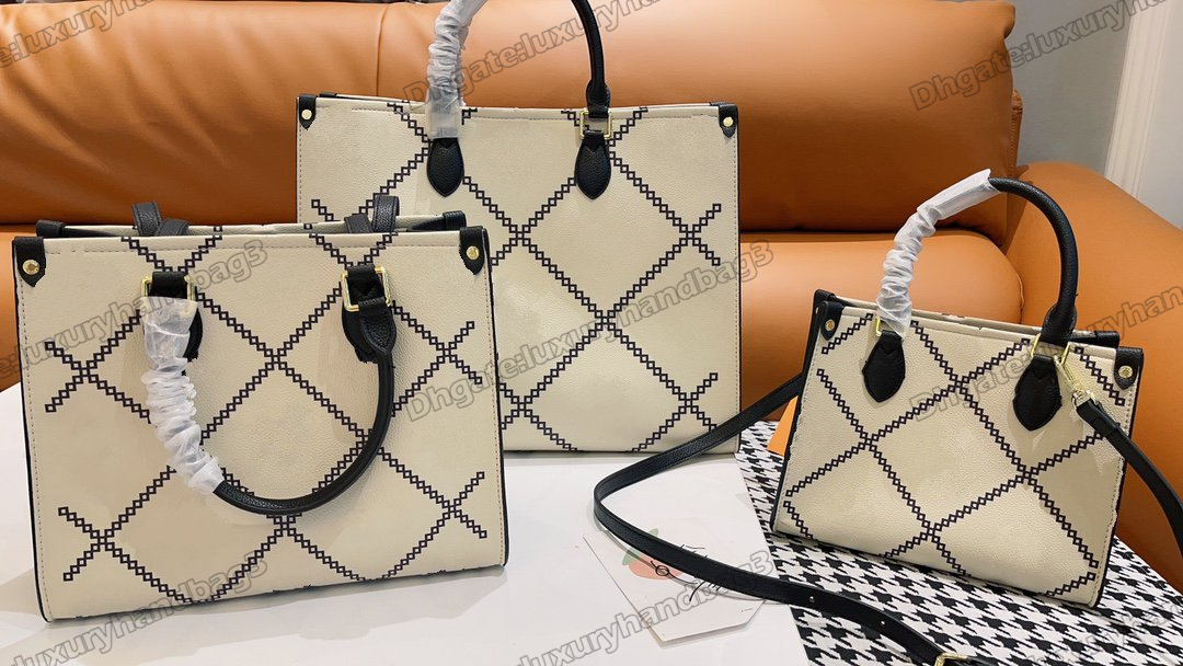 

On The Go Designer Shoulder Bag Long Shoulder strap Tote Bags White Black Orange Diamond pattern Luxurys Designers Business Shopping ONTHEGO Handbags, Color 1#