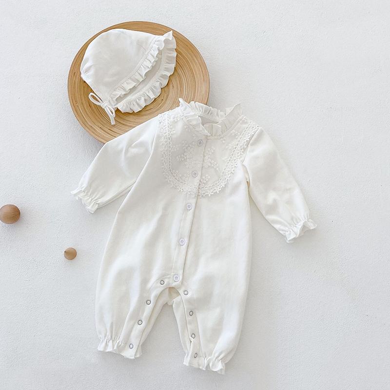 

Rompers Spring&Autumn Infant Baby Girl Outfit Romper Long Sleeves Solid Color Ruffle Princess Toddler Clothes With HatRompers, 95125 black