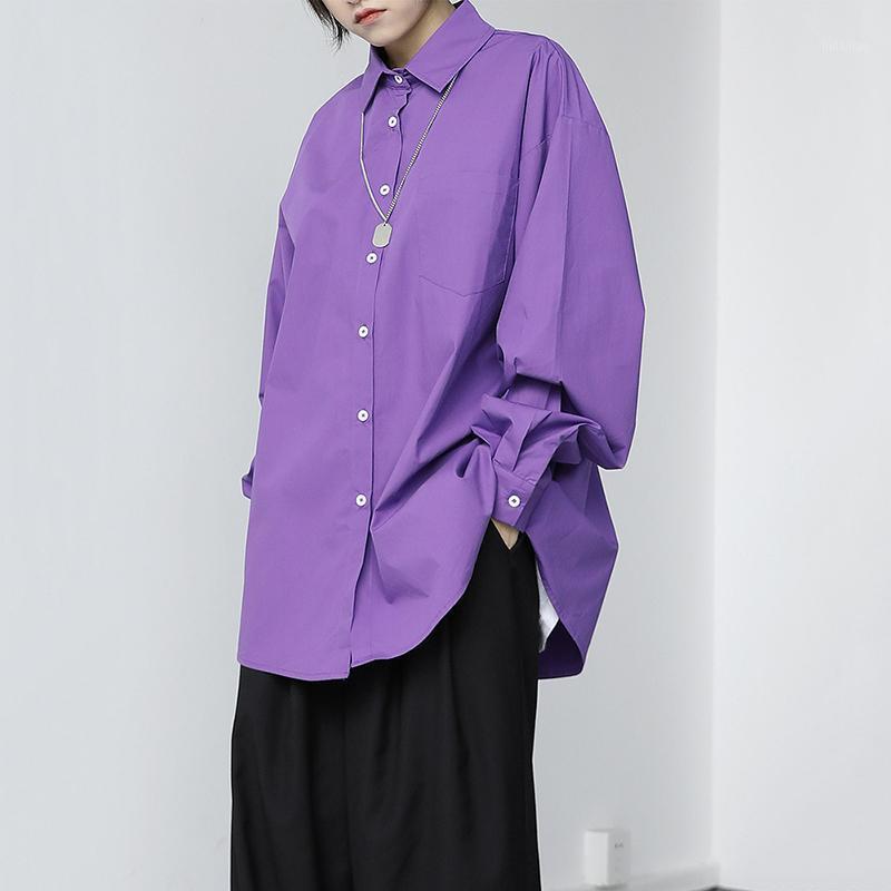 

Women's Blouses & Shirts Women Purple Brief Big Size Blouse Turn-down Collar Lapel Long Sleeve Loose Fit Shirt Fashion Tide Spring Autumn Cl