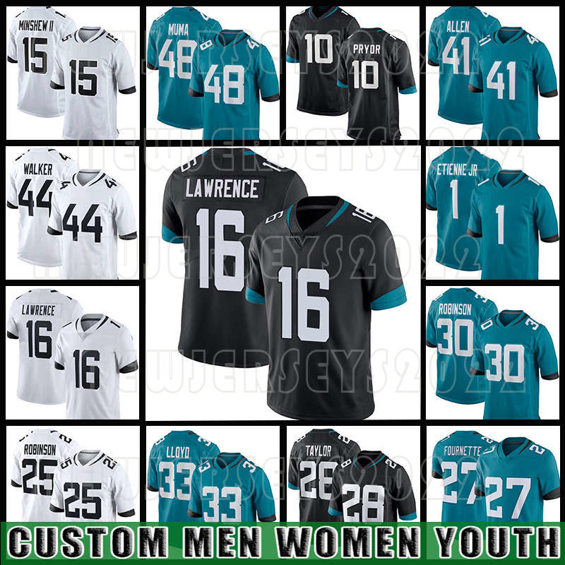 

44 Travon Walker Football 16 Trevor Lawrence Jerseys 33 Devin Lloyd 41 Josh Allen Jacksonville Travis Etienne Jr Christian Kirk Jaguars James Robinson Zay Jones, Custom men (m z h)