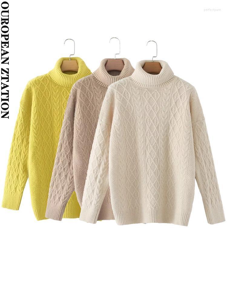 

Women's Sweaters Women 2022 Fashion Argyle Cable-knit Sweater Vintage Half High Neck Long Sleeve Female Pullovers Chic TopWomen's Perf22, Picture color