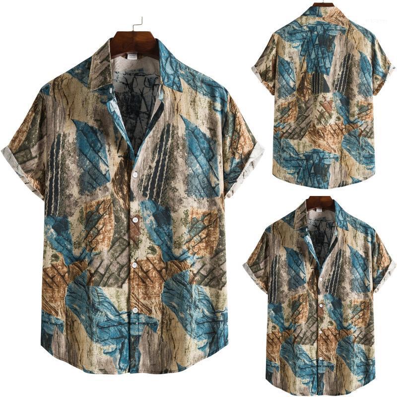 

Men's Casual Shirts Multicolor Printed Hawaiian Shirt Men Fashion Retro Short-sleeve Tops Top Male Turn Down Collar Beach Summer, Gray