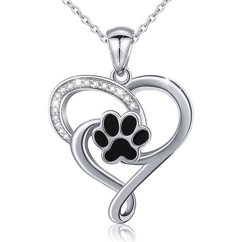 

925 Sterling Silver dog Cat Pet Paw Print Love Pendant Necklace Girlfriend Daughter Graduation Gift Fine jewelry For women