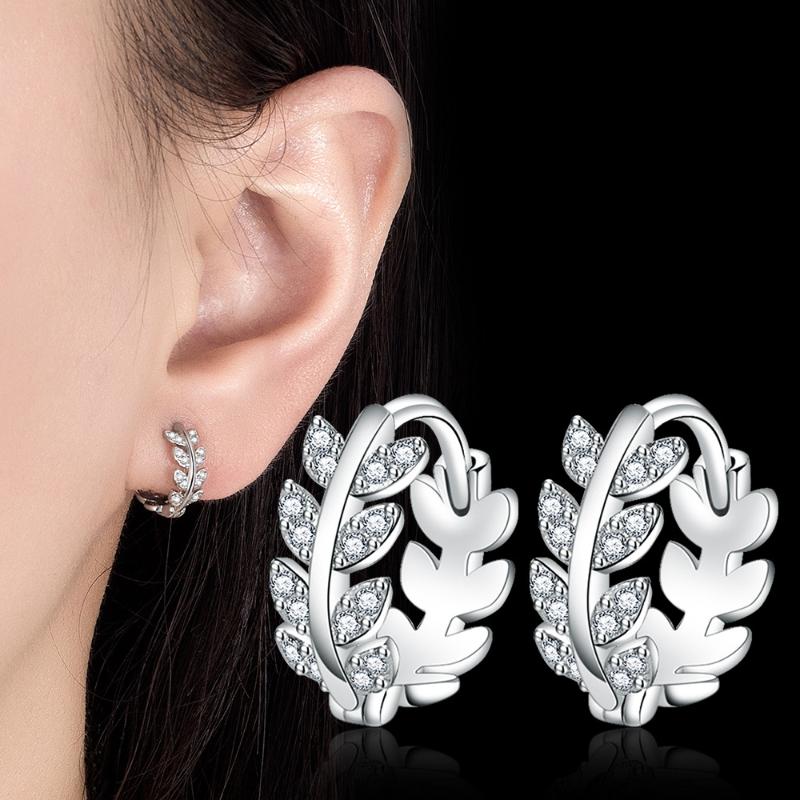 

Hoop & Huggie S925 Stamp Silver Women Fashion Jewelry High Quality Crystal Zircon Simple Leaf Earrings Retro Rose Gold EarringsHoop