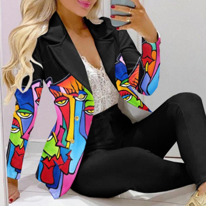 

Women' Suits & Blazers Elegant Women Long Sleeve Blazer 2022 VONDA Femme Floral Print Pohcho Short Coat Casual Lapel Thin Collar Party Over, Black