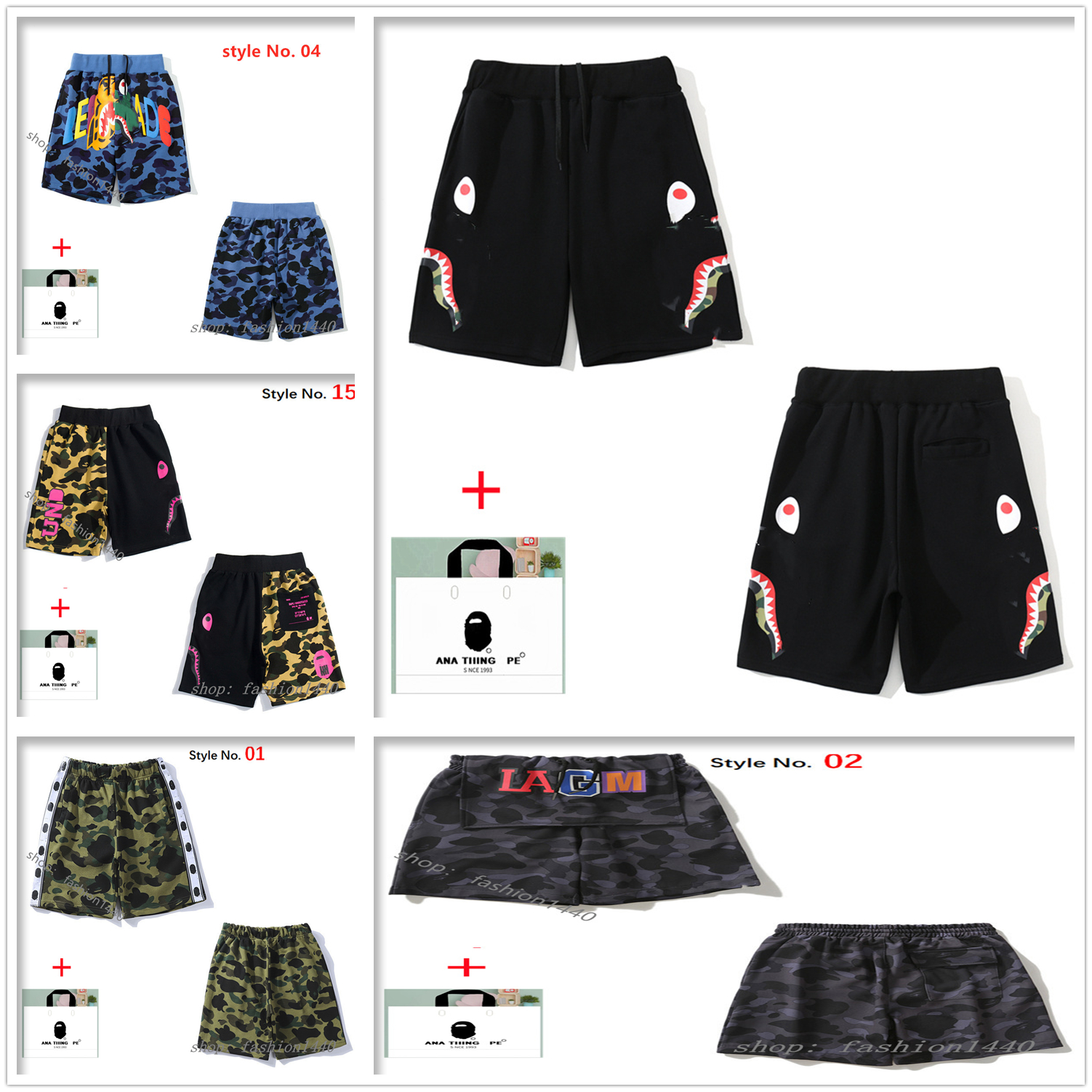 

Apes men shorts quick-drying Tech Fleece Men's swimming camouflage Luminous Shark Head beach striped casual pants Bring tote bag A104, 1pcs button