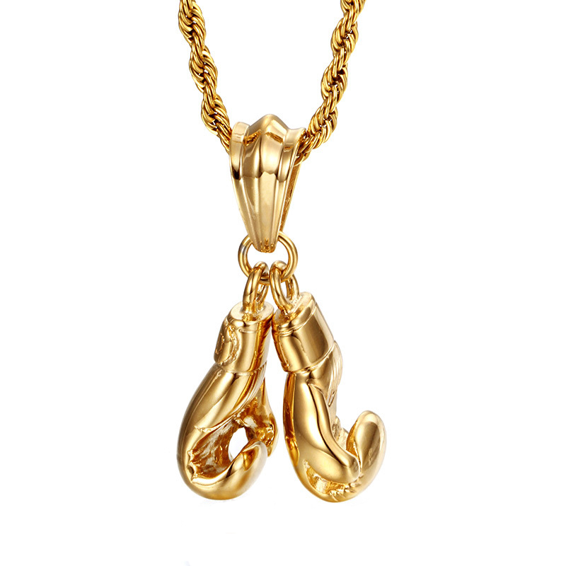 

Men's Sport Pair Boxing Glove Pendant Necklace Fitness Stainless Steel Workout Jewelry 18K Gold Plated