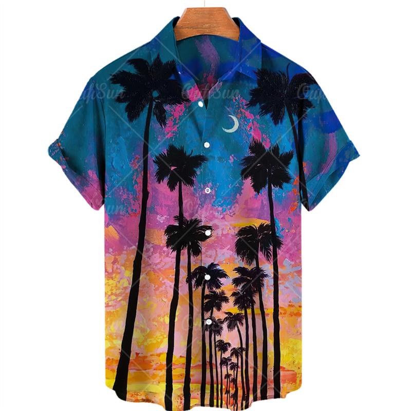 

Men' Dress Shirts Summer Men' Fashion Casual Tree Leaf Print Short Sleeve Lapel Slim Hawaiian Shirt Beachwear TravelMen, Zl-2839