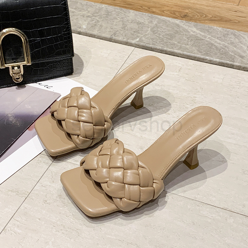 

2020 New Women Brand Summer Slides High Quality Weave Open Toe Flat Casual Slipper Leisure Sandal Female Beach Flip Flops SDFEW432342, Apricot