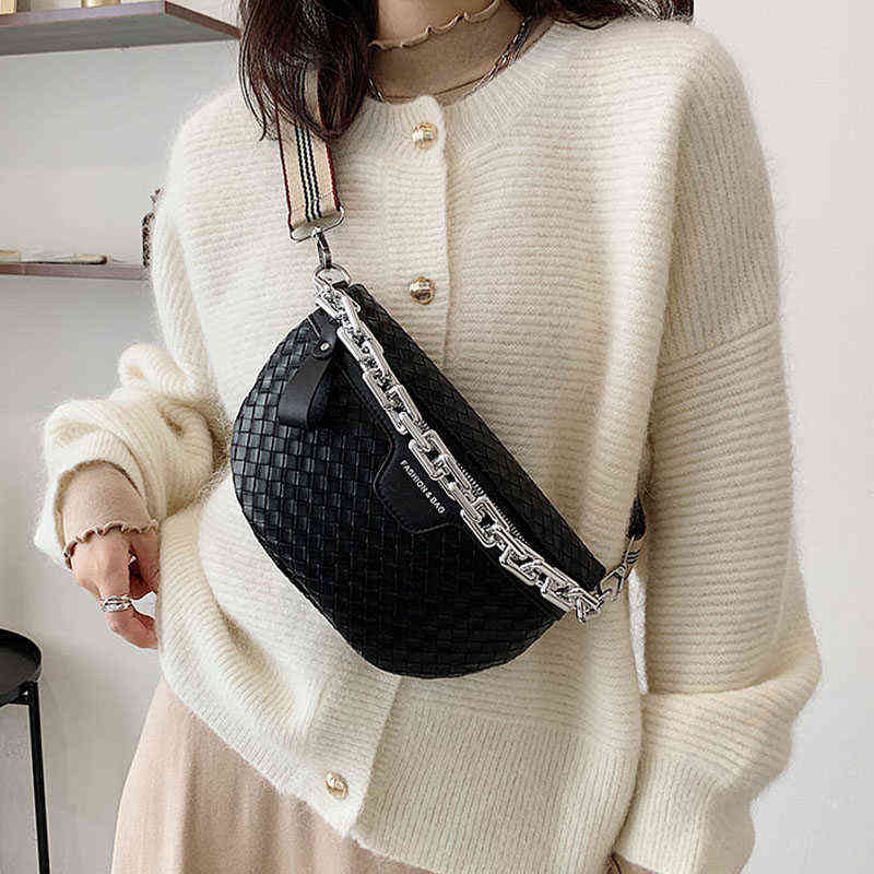 

Fanny Packs Chain Fanny Pack Women Leather Waist Bag Luxury Brand Chest Pack Mini Weave Belt Bags Fashion Ladies Shoulder Crossbody Bag 220613, Black