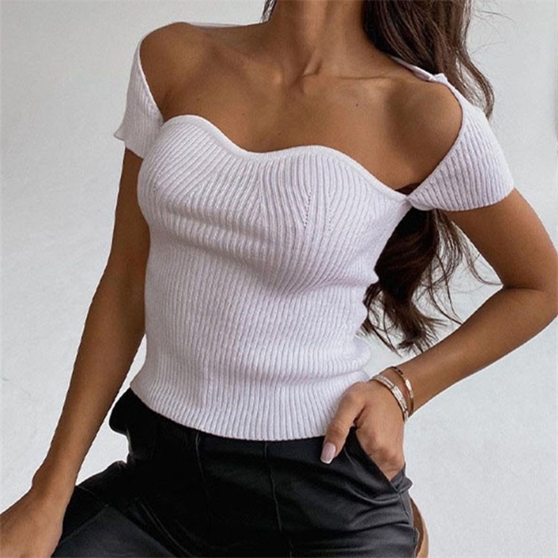 

Liooil Knitted Square Neck Corset Top Black White T Shirts For Women Summer Streetwear Short Sleeve Tees Sexy Bodycon Tops 220425, Green