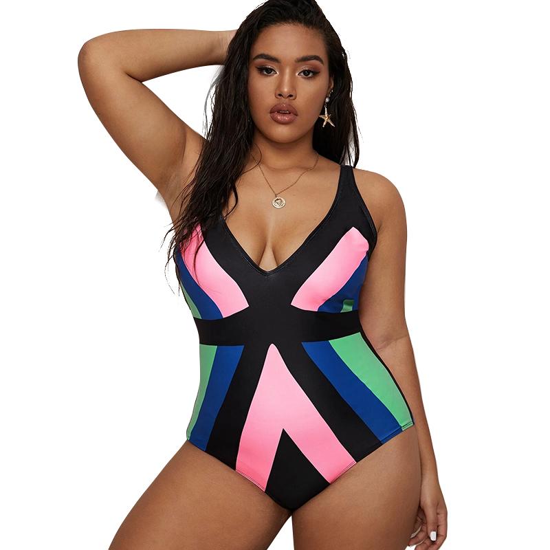 

Women's Swimwear One Piece Swimsuit Women Fat 2022 Stripe Contrast Color Bikini XXXXXL Plus Summer, Black