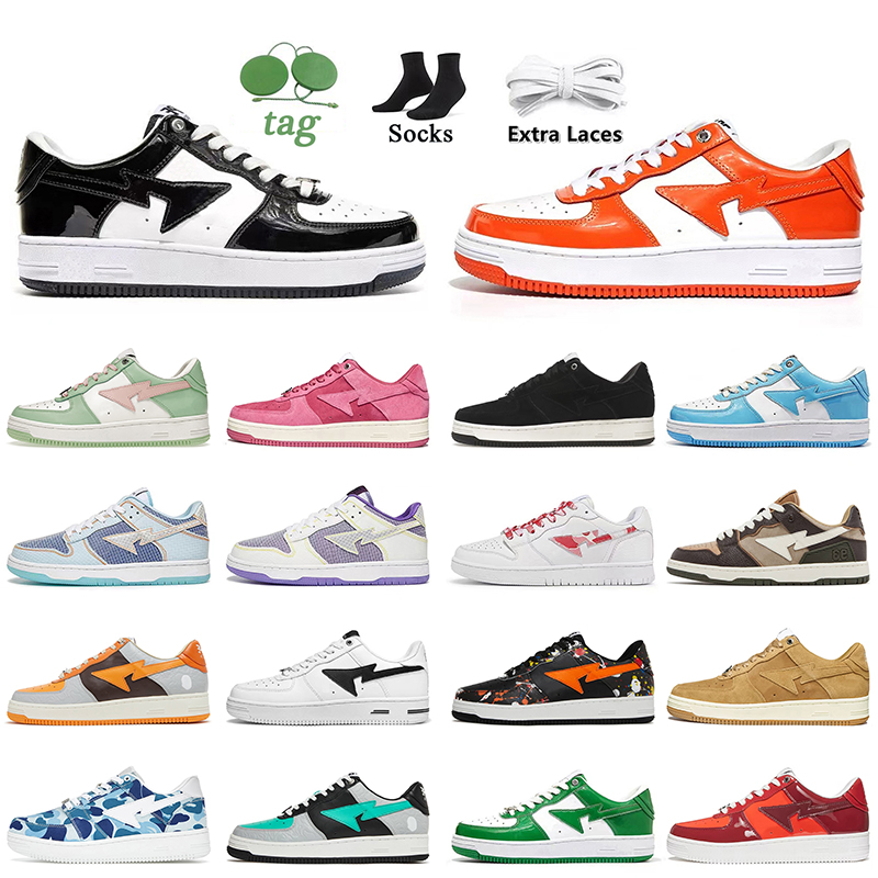 

Top Patent Leather Low Bapestas Shoes Women Mens Bapesta Sports Trainers Bape Sta SK8 White Black Orange Green ABC Camo Red M1 Pink Suede Designer Platform Sneakers, D19 sulfur 36-47