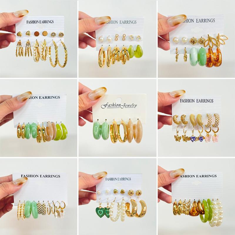 

Hoop & Huggie Vintage Colorful Pearl Metal Earring Set Butterfly Eardrop For Women Girls Leopard Elegant Wedding Party Jewelry GiftHoop