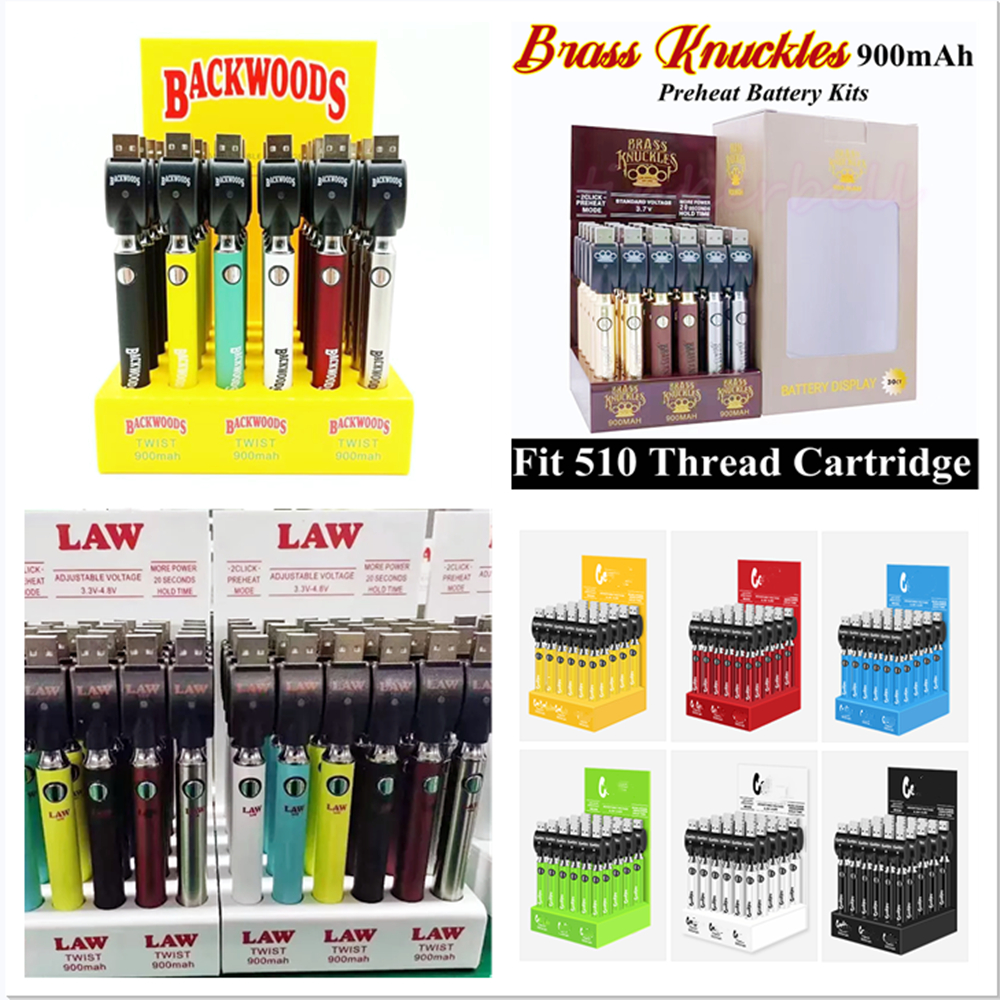 

Backwoods BK Brass Knuckles Law Battery Kit 900mAh USB Chargers Adjustable Variable Voltage VV Fit 510 Thread Tank Atomizer Cartridge Slim Vape Pen